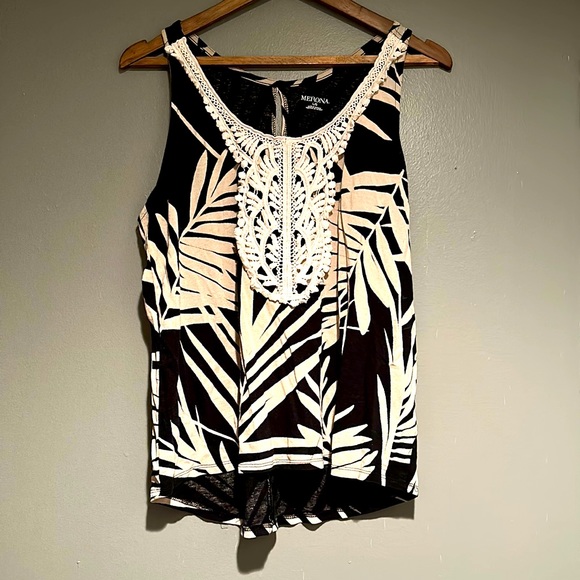 Tropical print tank top with lace detail and keyhole back - Picture 1 of 6